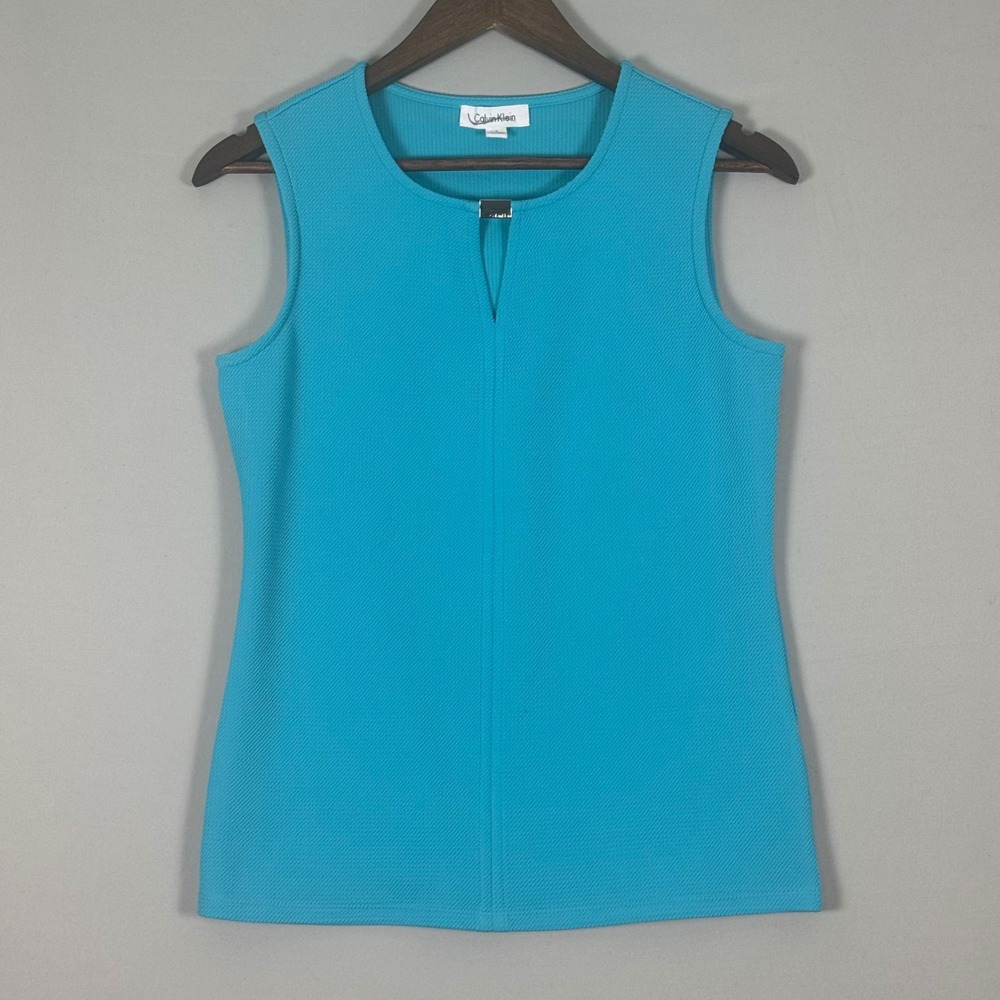 Calvin Klein Top Women Small Blue Excellent Sleeveless Keyhole Textured Blouse